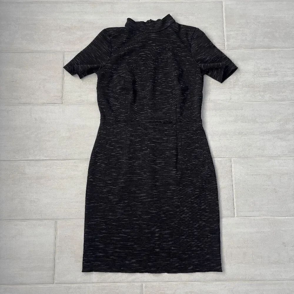 Ann Taylor Dress Sheath Midi Short Sleeve Dark Grey Size 2 Business Casual Work
